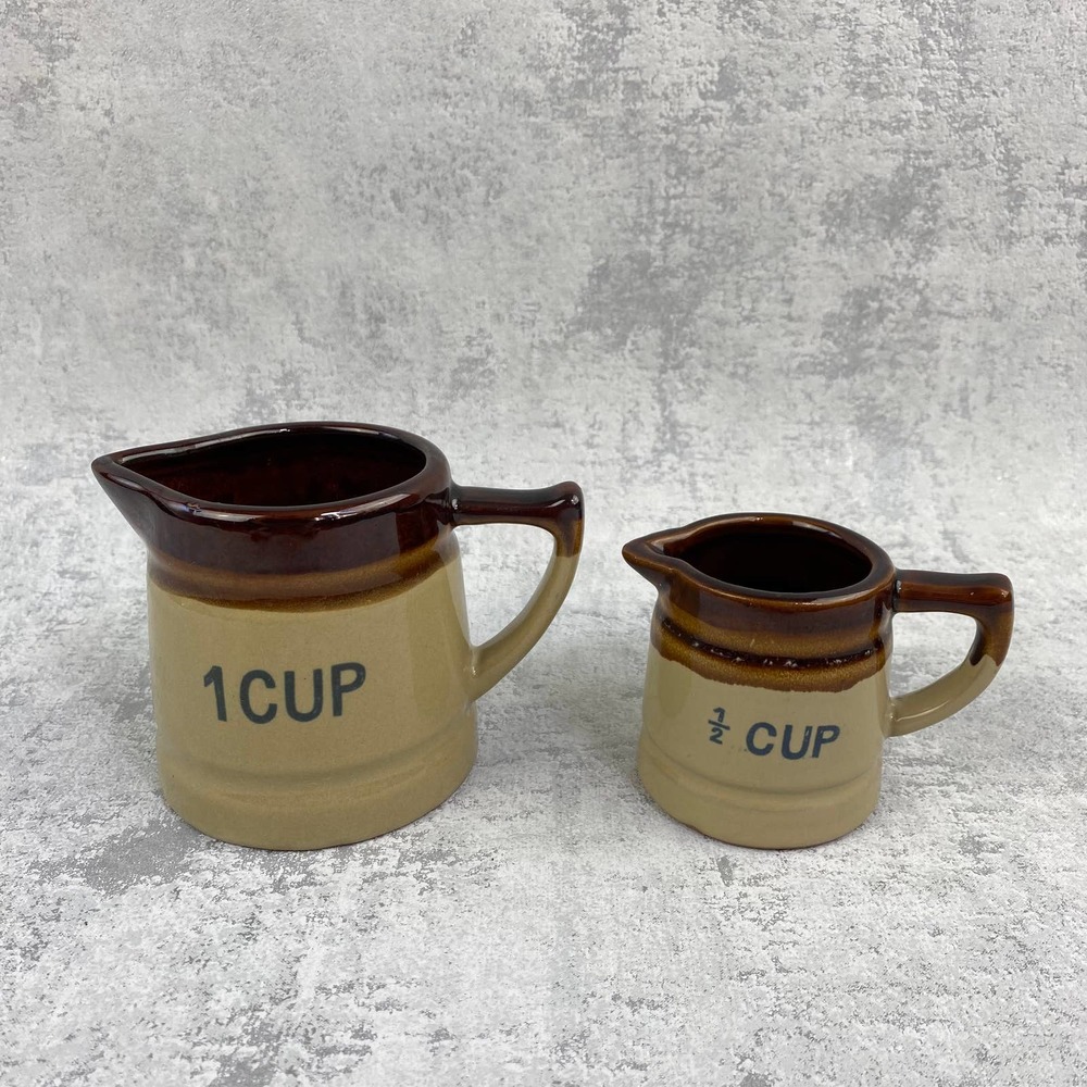 1970s Measuring Cups Vintage Set of Two Brown Stone Measuring Cups Mid Century